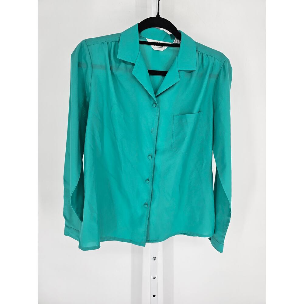 Vintage 1970s Womens Sz 10 Long Sleeve Button Up Blouse by Alicia Teal Blue